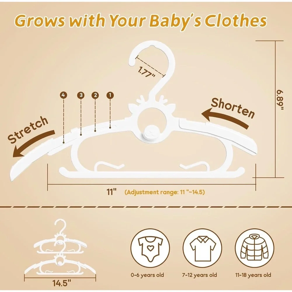 Piglog 80Pack White Adjustable Baby Hangers Plastic Toddler Kids Clothes Hangers
